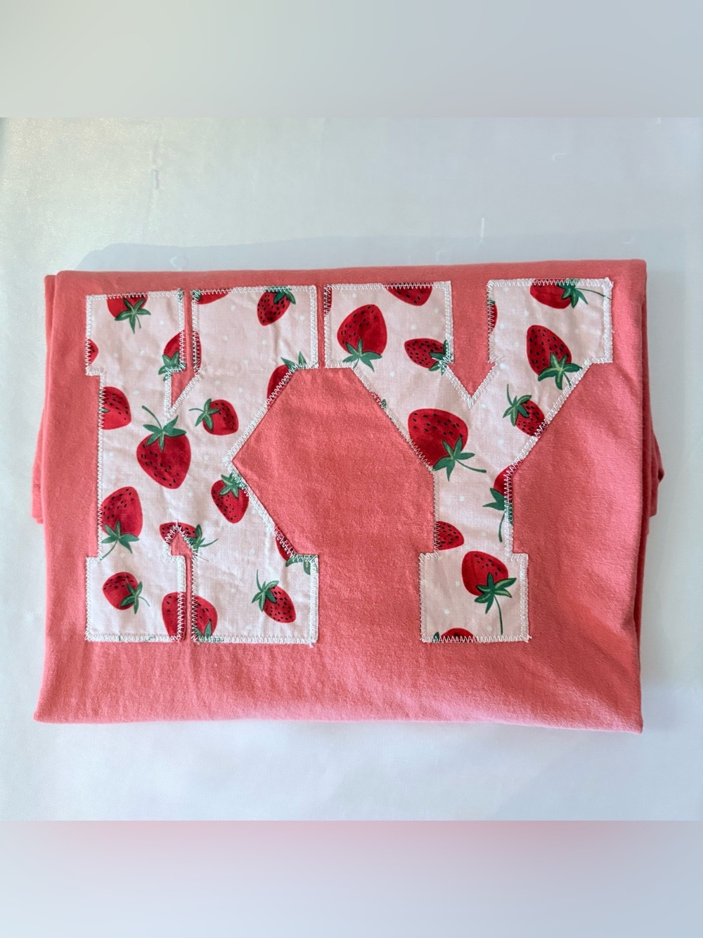 Hanes Coral Pink Short Sleeve Tee with Strawberry Appliqué
